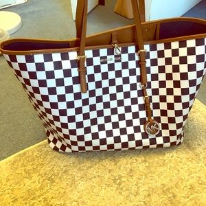 Michael Kors nacy blue & white checkered tote